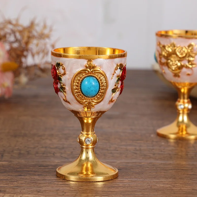 European Vintage Wine Glass, Rose Design Goblet, Alloy Portable White Wine Glass, Carved Mini Spirits Vodka Glass, 30ml,1pcs