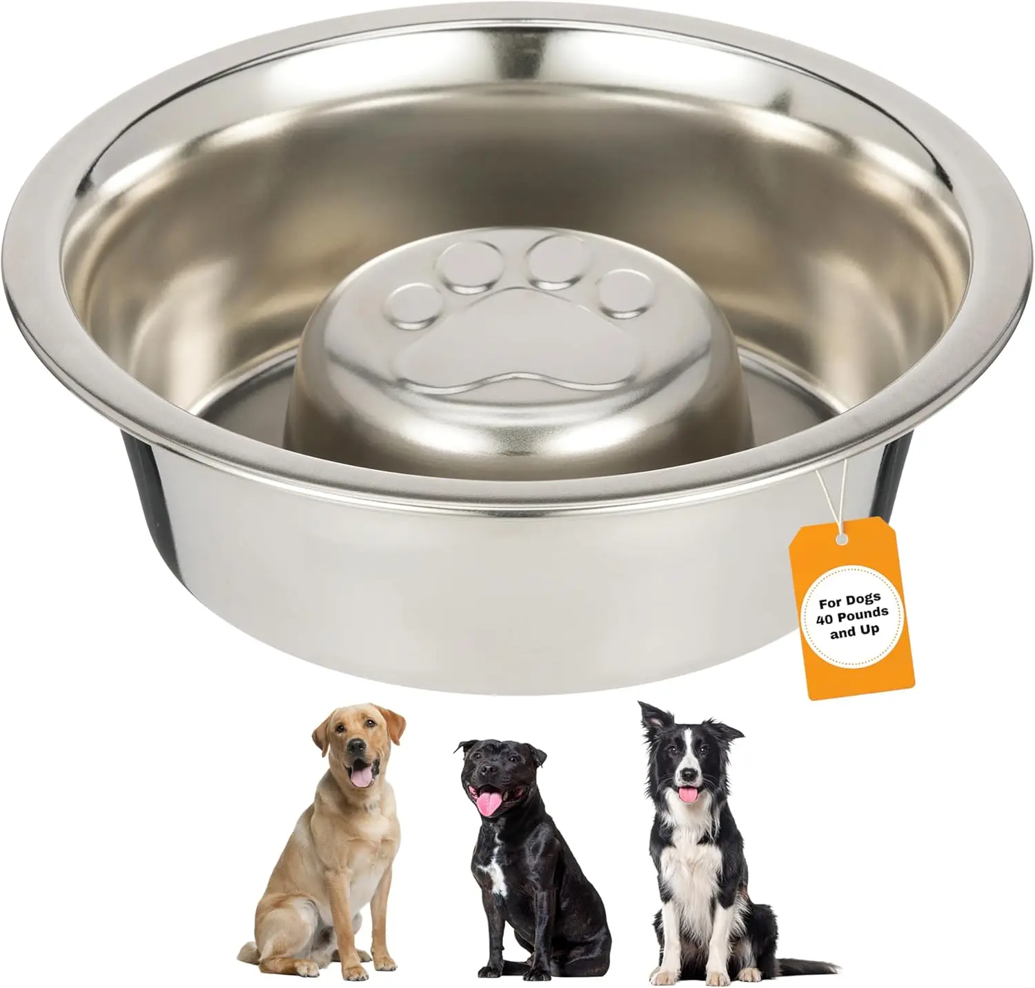 

Stainless Steel Slow Feed Dog Bowl for Fast Eating Large Breed, Metal Feeder Fits Neater Bowls, 3 Cup Capacity