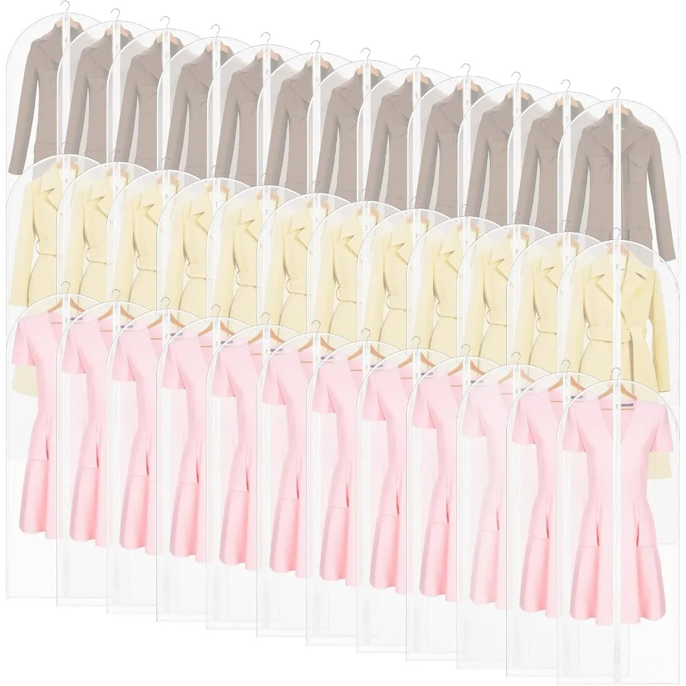 

Set of 36 Clear Plastic Hanging Garment Bags, 24 x 60 Inches, for Clothes Storage and Protection