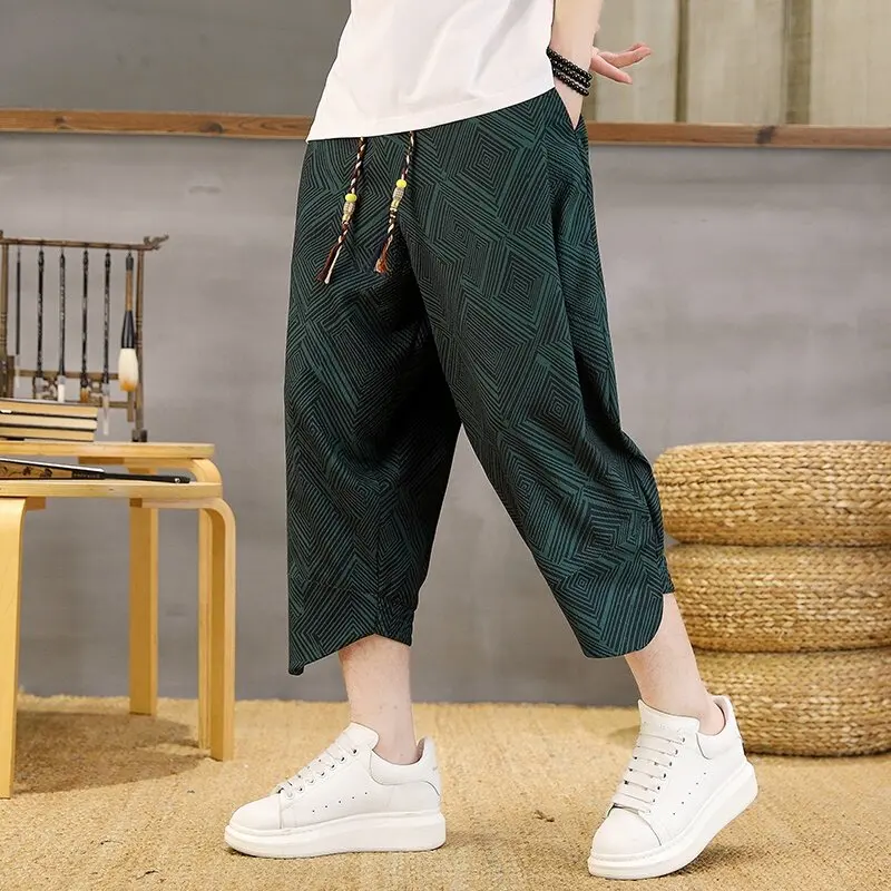 

New Style Men's Breathable Casual Pants 2025 Summer Elastic Waist Calf-Length Pant Youth Street Wear Loose Short Straight Jogger