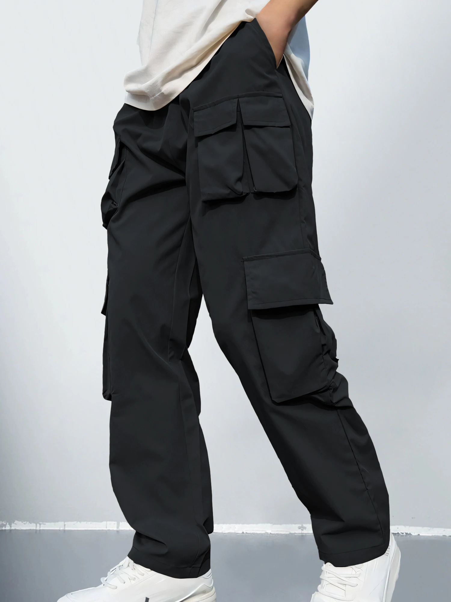Boys' pants, large and medium-sized children's size 7-13 years old, multi-pocket practical jogging pants, machine washable, and