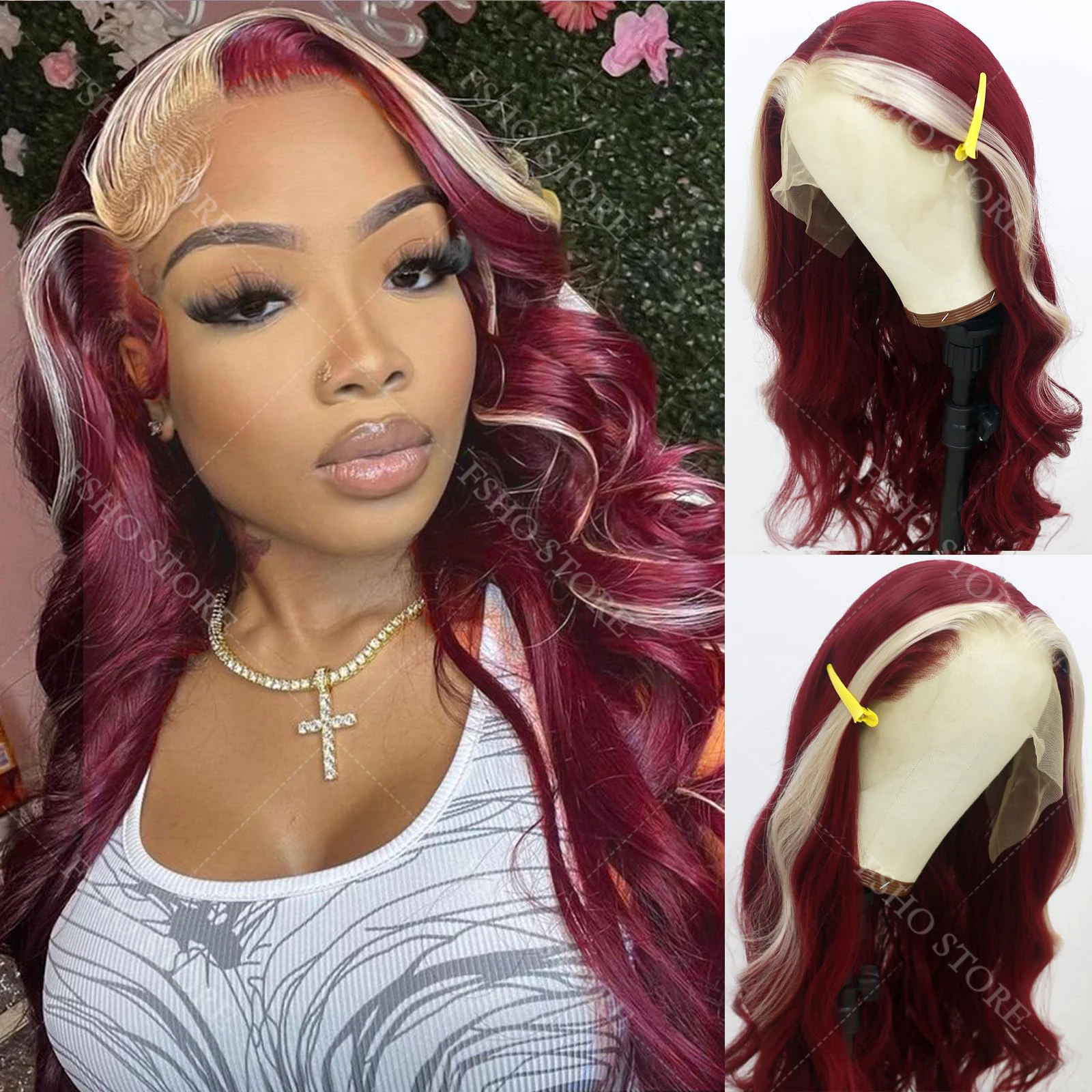 Burgundy  613 Highlight Wig 200_ Density 13x4 Colored HD Lace Frontal Glueless Pre Plucked Human hair from Woman