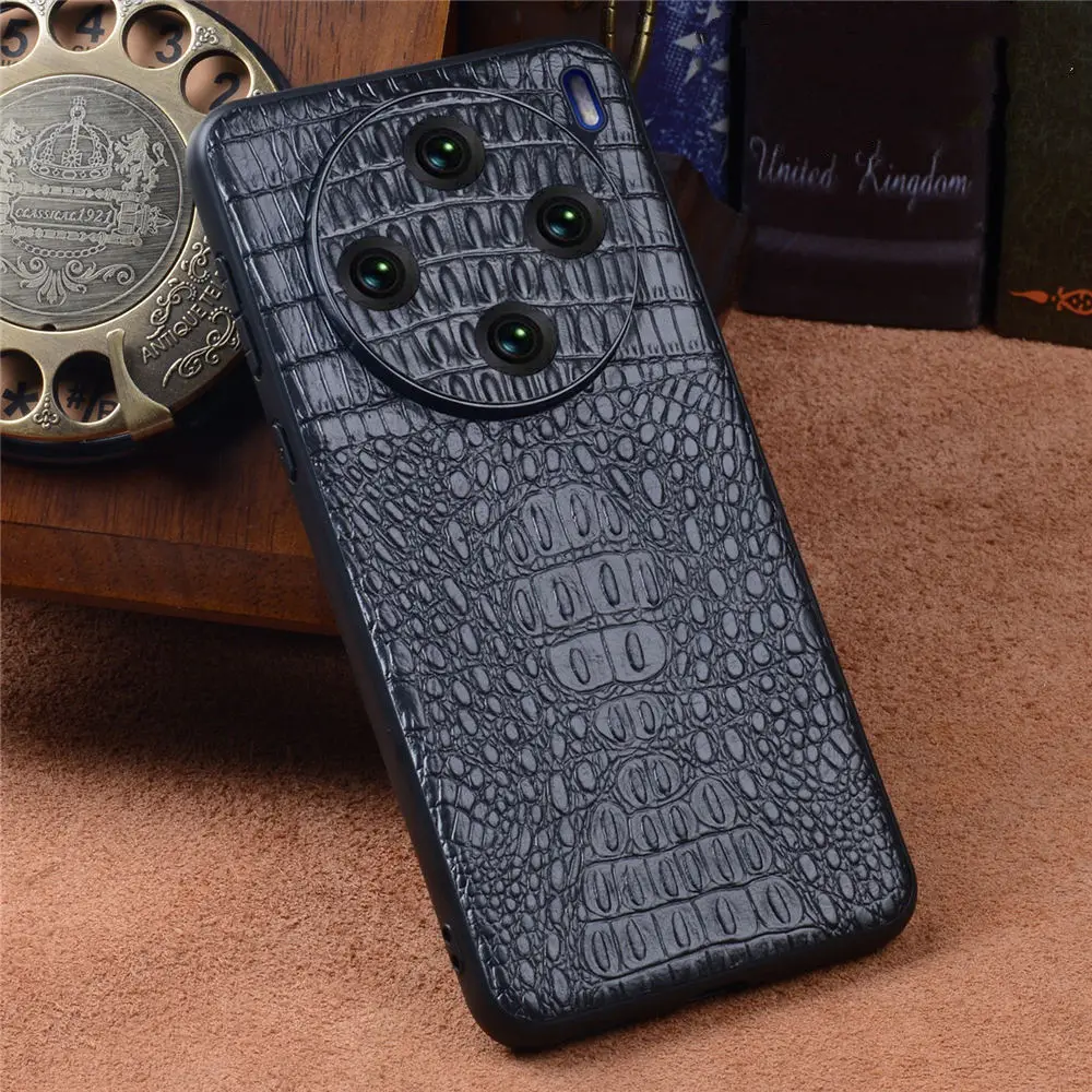 Funda trasera de piel de cocodrilo de piel de vaca Natural de primera calidad para Vivo X200 Ultra X200 Pro X200 cubierta semienvuelta