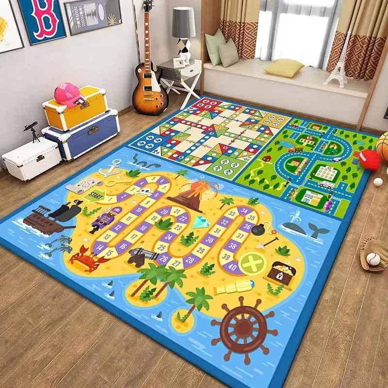 Kids Game Patterned Area Rug Artistic Flying Chess Traffic Track Print Carpet Soft Floor Mat For Children's Room Playroom