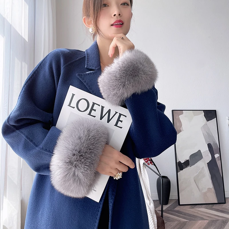 Winter Natural Real Fox Fur Cuffs For Women's Fashion Coat Arm Warmer Fox Fur Sleeve Bracelet Luxury Wristband Gloves Decorate