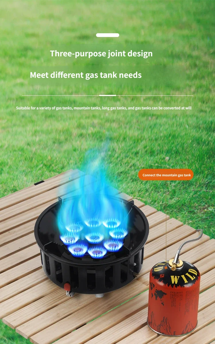 21000W 9-Core Camping Stove High-Power Gas Burner Strong Fire Power Portable Tourist Burner Windproof Stove Burner for Outdoor
