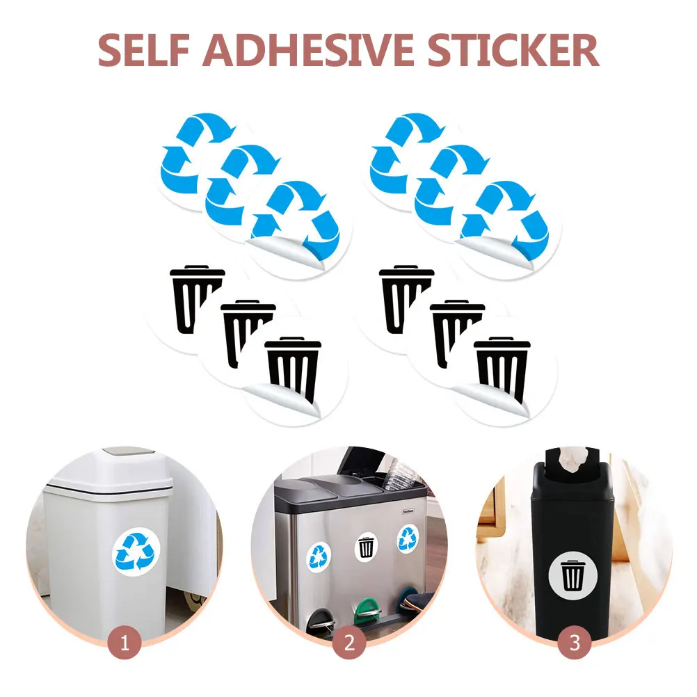 

12Pcs PVC Recycling Stickers Waterproof Removable Adhesive for Trash Cans Garbage Sorting Daily Use Eco Friendly Labels