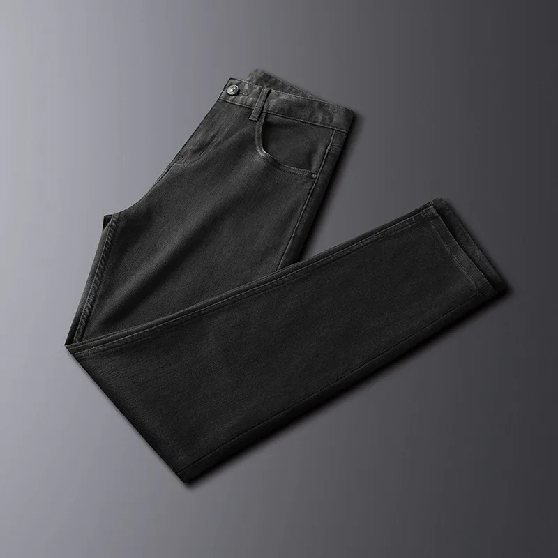 Jeans preto clássico masculino, leggings de perna reta, calças justas elásticas, nova tendência da moda, 2024