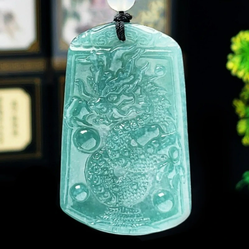 

Natural Jade Blue Water Zodiac Dragon Card Pendant Pendant Men and Women Couple Fashion Personalized Jewelry Accessories Gifts