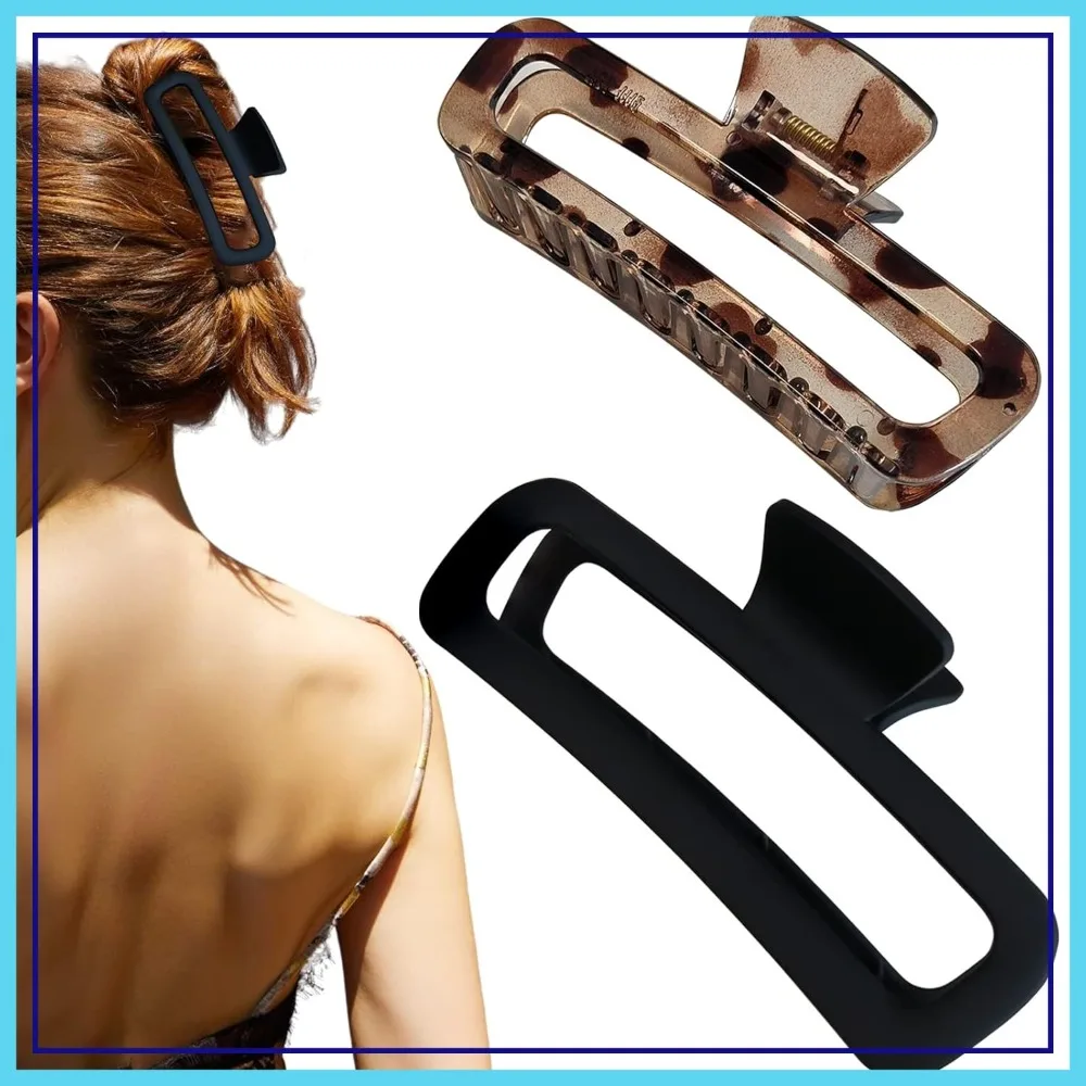 

5 Inch Rectangle Hair Claw Clips for Thick Curly Long Hair, Neutral Colors, 2 Pack