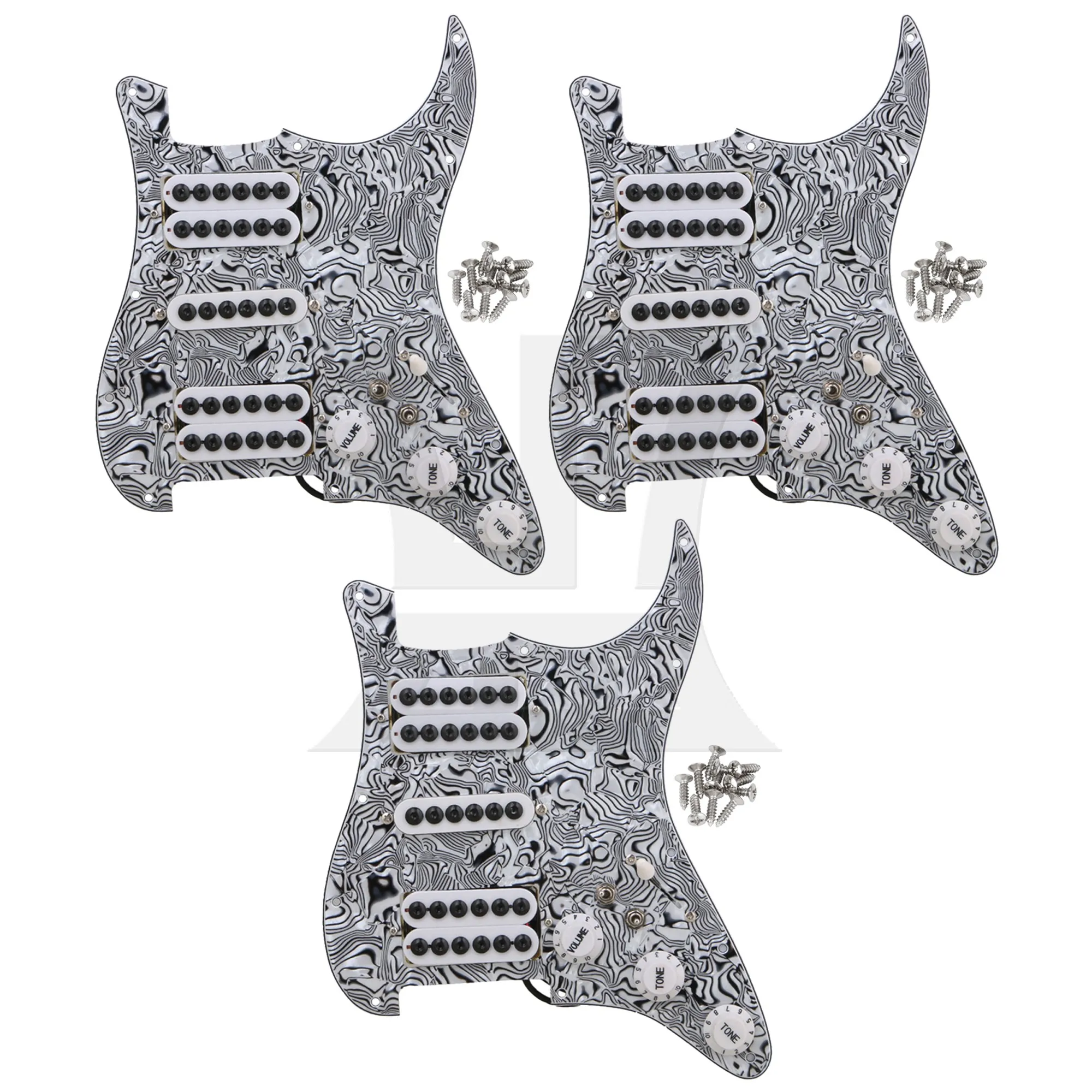 Yibuy 3pcs 3-Ply Electric Guitar 5-Way Switch HSH Pickguard Black White Zebra Color