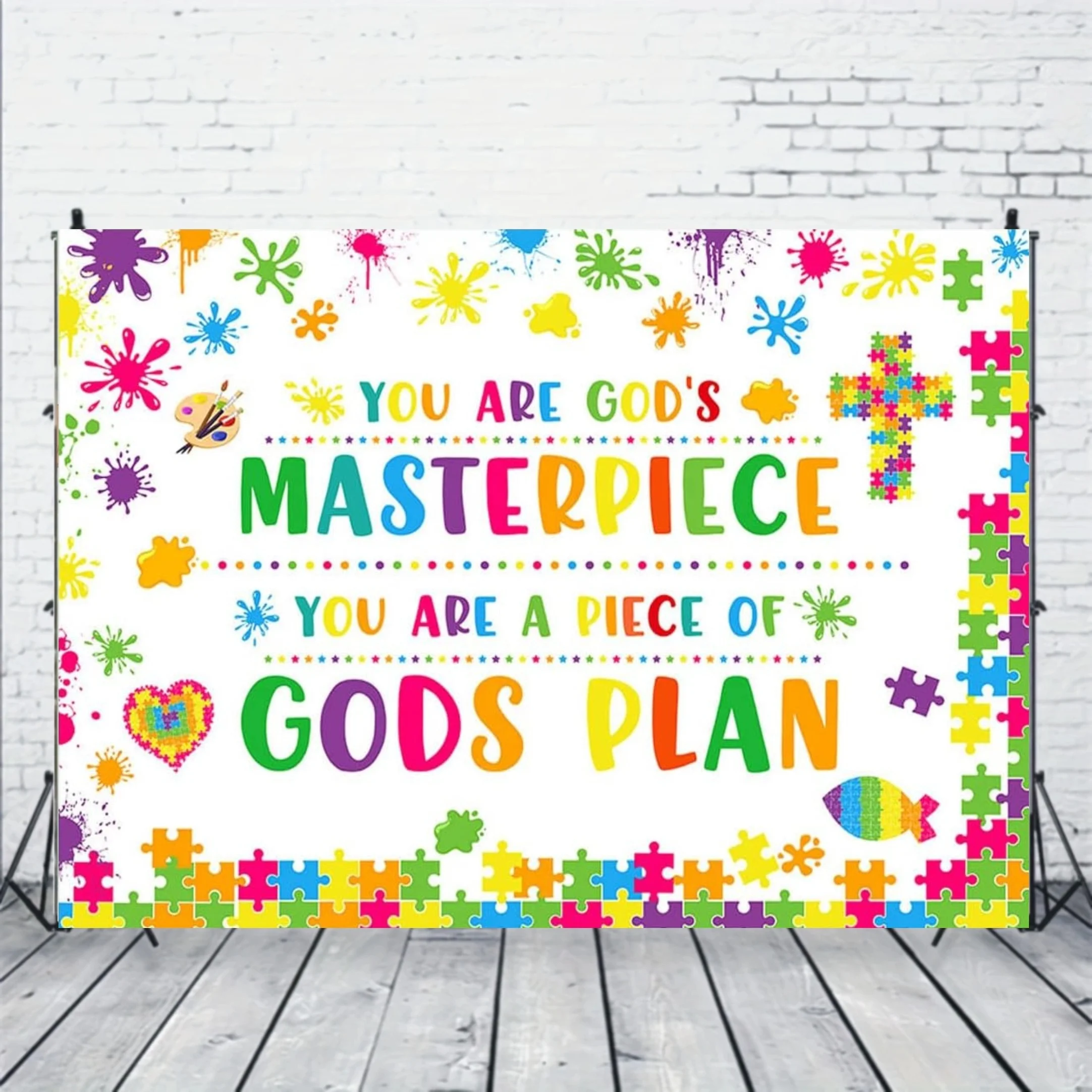 لافتة دينية - موضوع عمل الله وخطة الله - لغز لامع وتصميم الأزهار لمدرسة الأحد والمناسبات الكنيسة