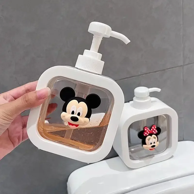 Dispensador de jabón Mickey Minne de 500ML, jabón de manos para cocina, champú, Gel de ducha, plato, botella de jabón, botella de almacenamiento tipo prensa