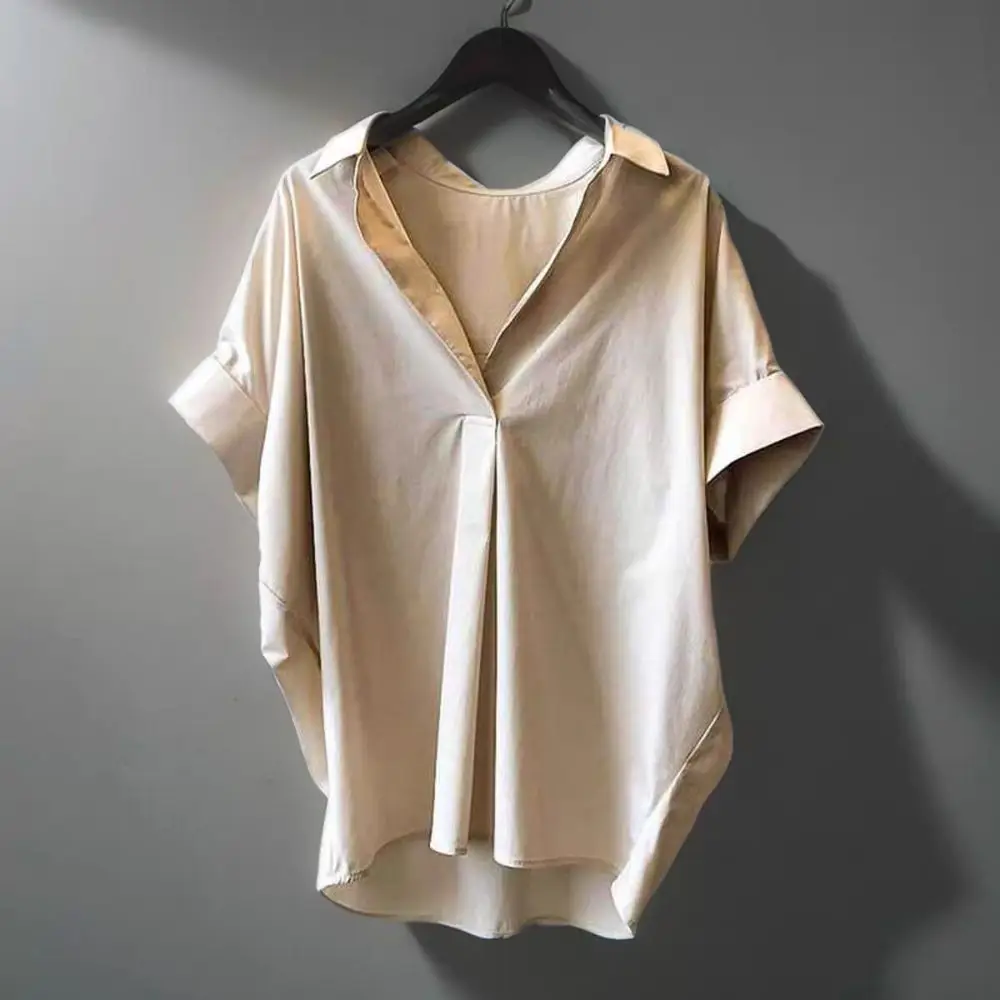 موضة الخامس الرقبة الوجه تي شيرت بياقة Y2K فضفاضة قصيرة الأكمام بلوزة شيك المحاصيل الأعلى الأساسية تيز قمصان النساء الإناث #2