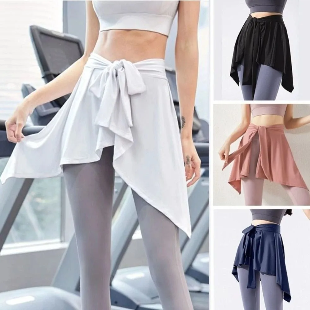

Hip-Hiding Yoga Cover Buttock Skirt Solid Color Short Sports Anti-empty Skirt Bowknot Irregular Women Half Body Skirt Running