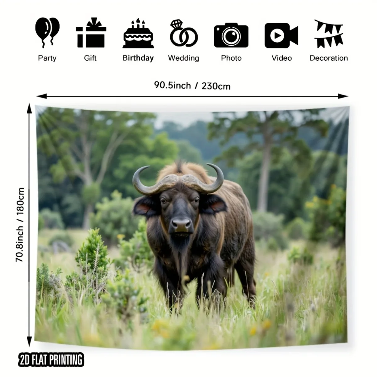 African Cape Buffalo Portrait Jungle Animal Photography Tapestry Home Decor Wall Art