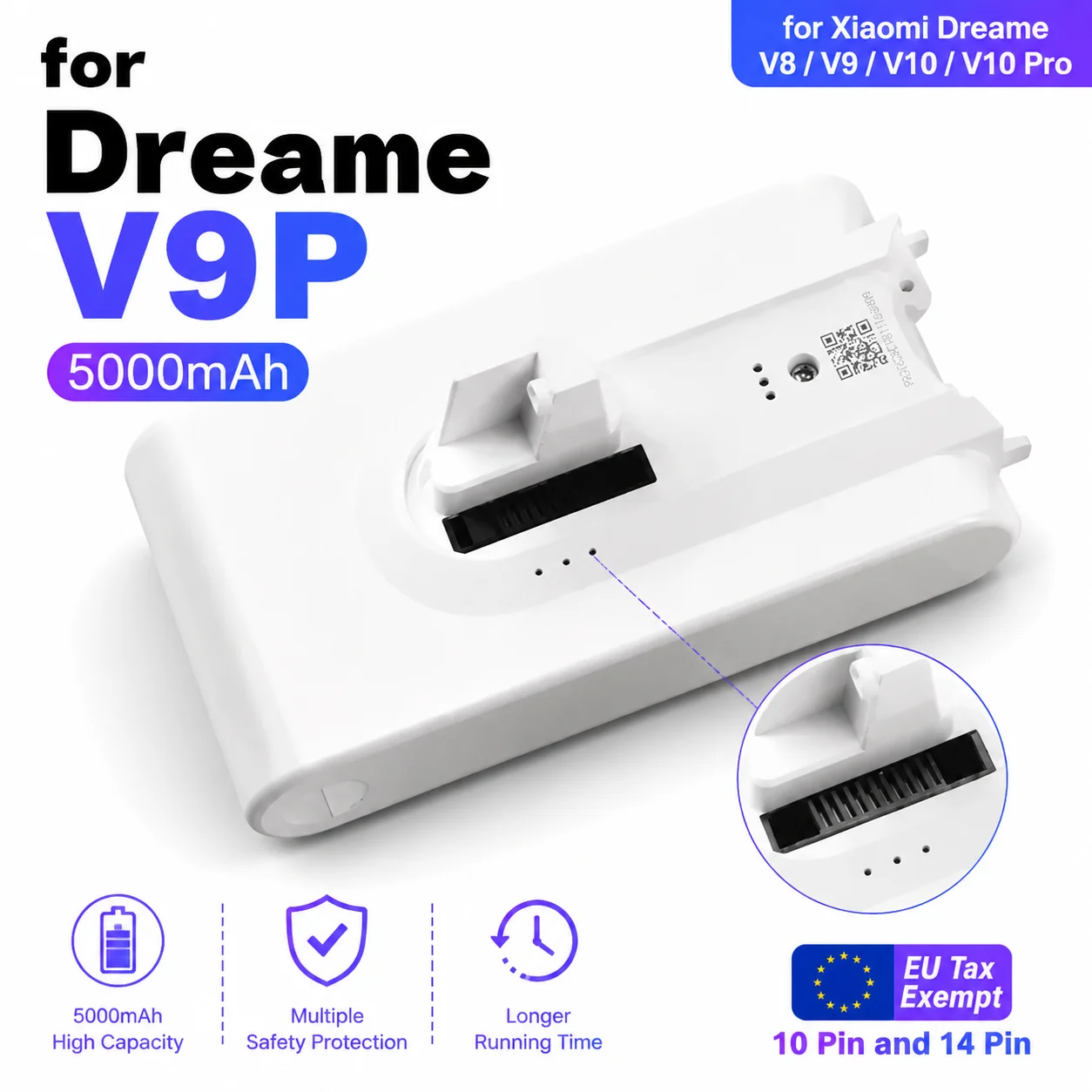 Batterie Li-ion 5000MAH pour aspirateur à main sans fil Dreame V8 V10Pro V9P XR VVN3 VVN5, pièces de rechange