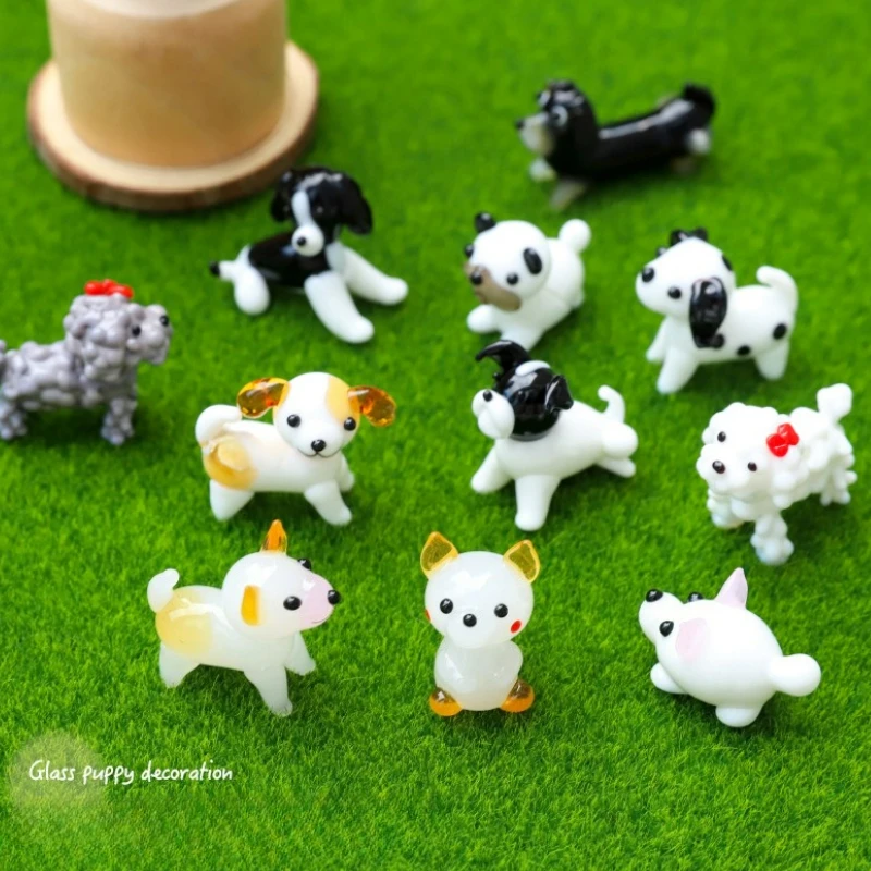 

Japanese Mini Doggy Glass Figurine Ornament Cartoon Animal Glass Craft Ornaments Accessories Kawaii Desktop Small Ornament Gifts