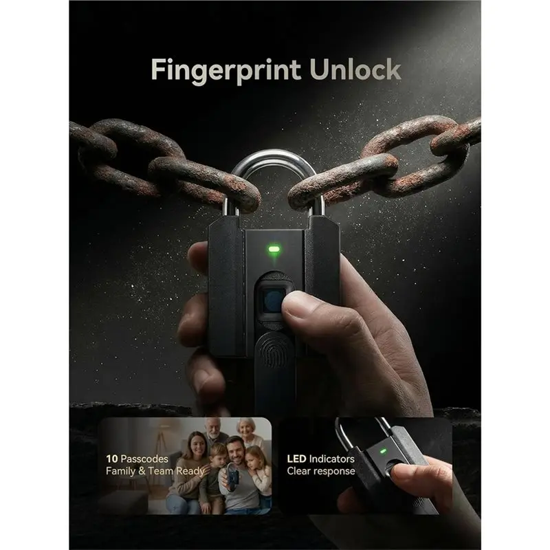 ABRU-Smart Outdoor Storage Lock: Fingerprint & Key Access, Battery-Powered Weatherproof, Heavy-Duty Security For Sheds, Gates