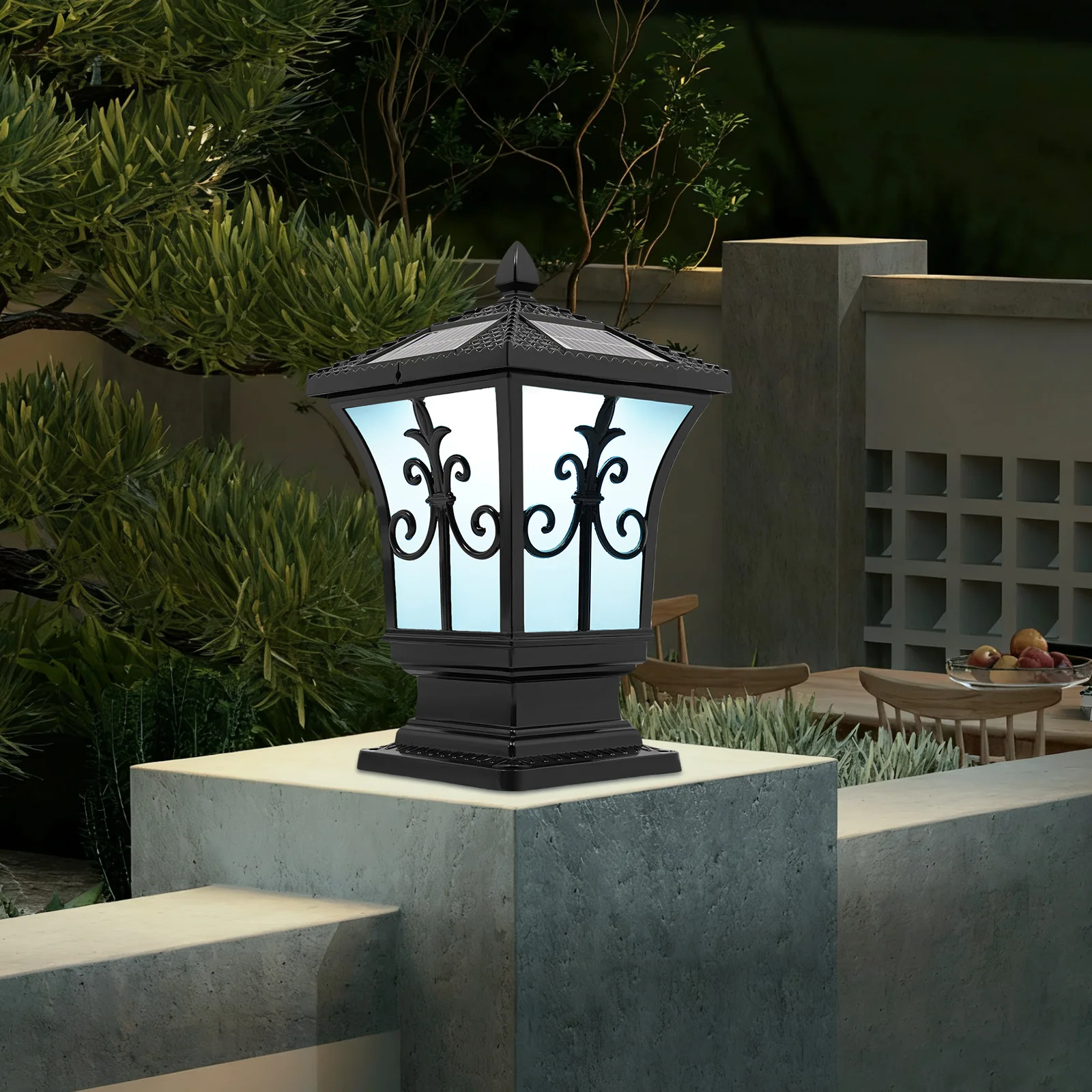 Outdoor Solar Post Light, Solar Powered Pillar Light with Bulb Holder, Garden Light for Courtyard, Villa, Balcony