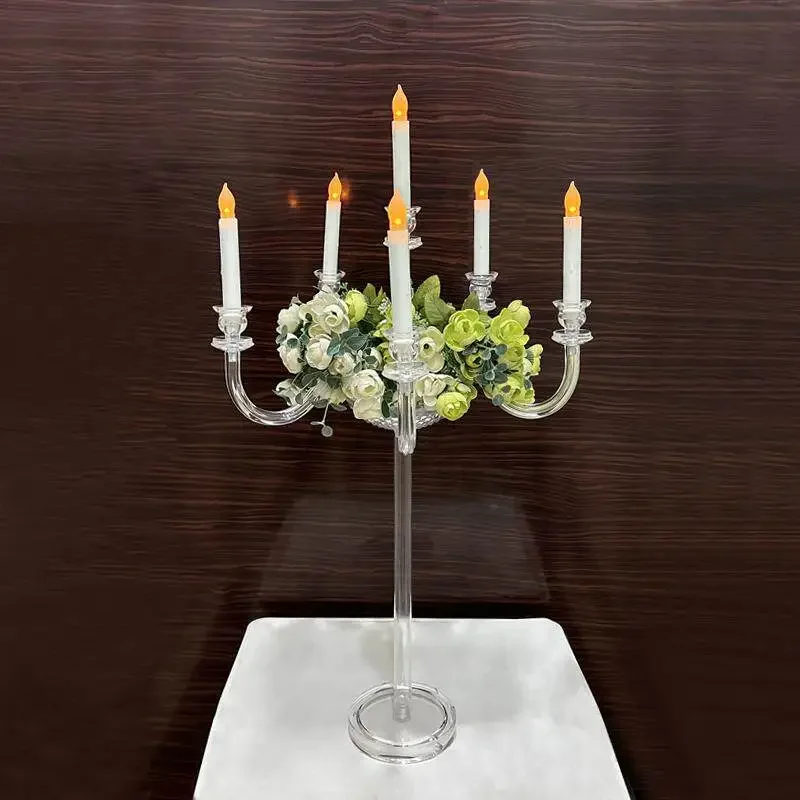 Dining table setting with romantic candlelight, dinner props, candle stands, wedding hall, vintage decorative ornaments, acrylic