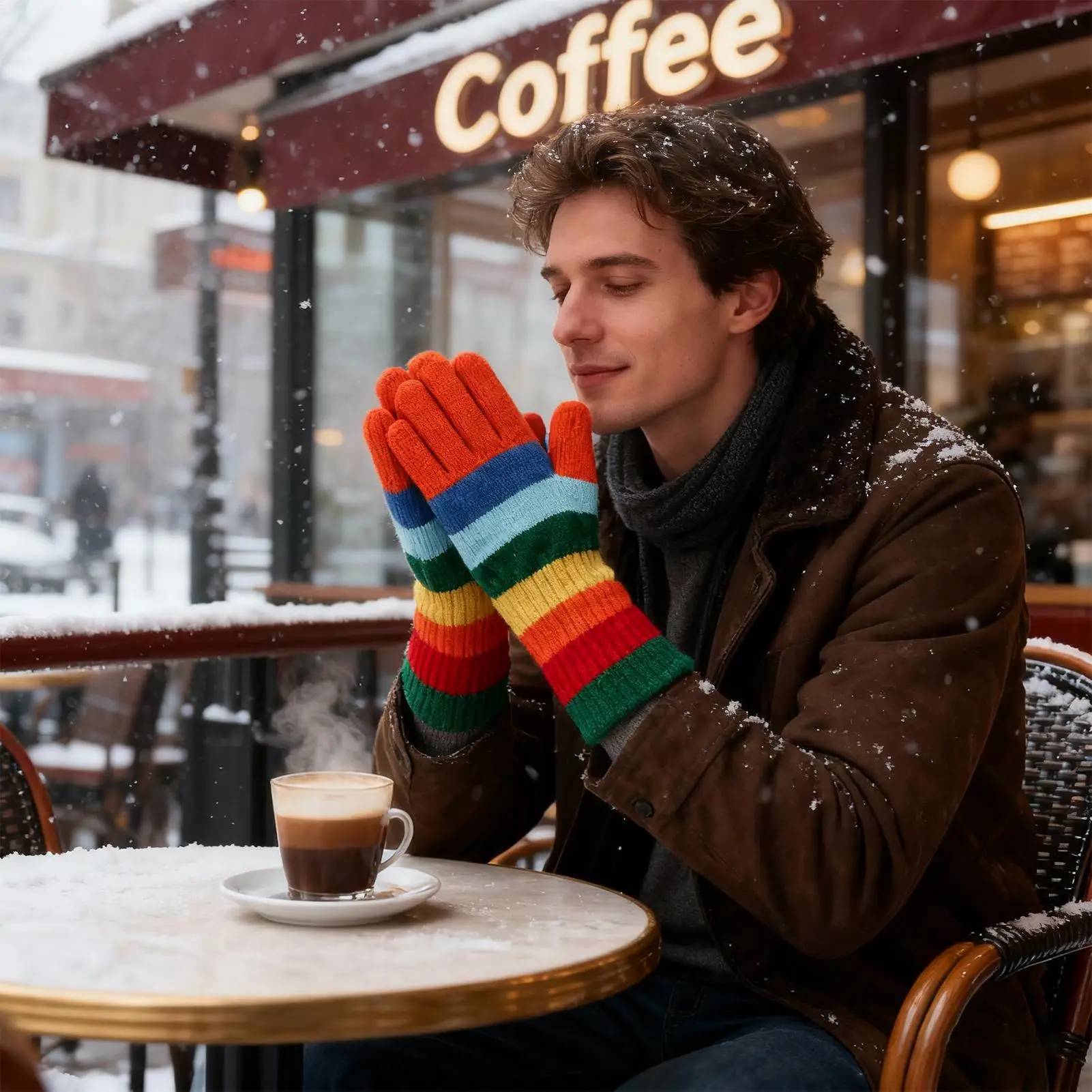 Regenboog touchscreen winterhandschoenen Warme gebreide wanten Antisliphandgreep voor dames, autorijden, hardlopen, skiën en woon-werkverkeer buiten