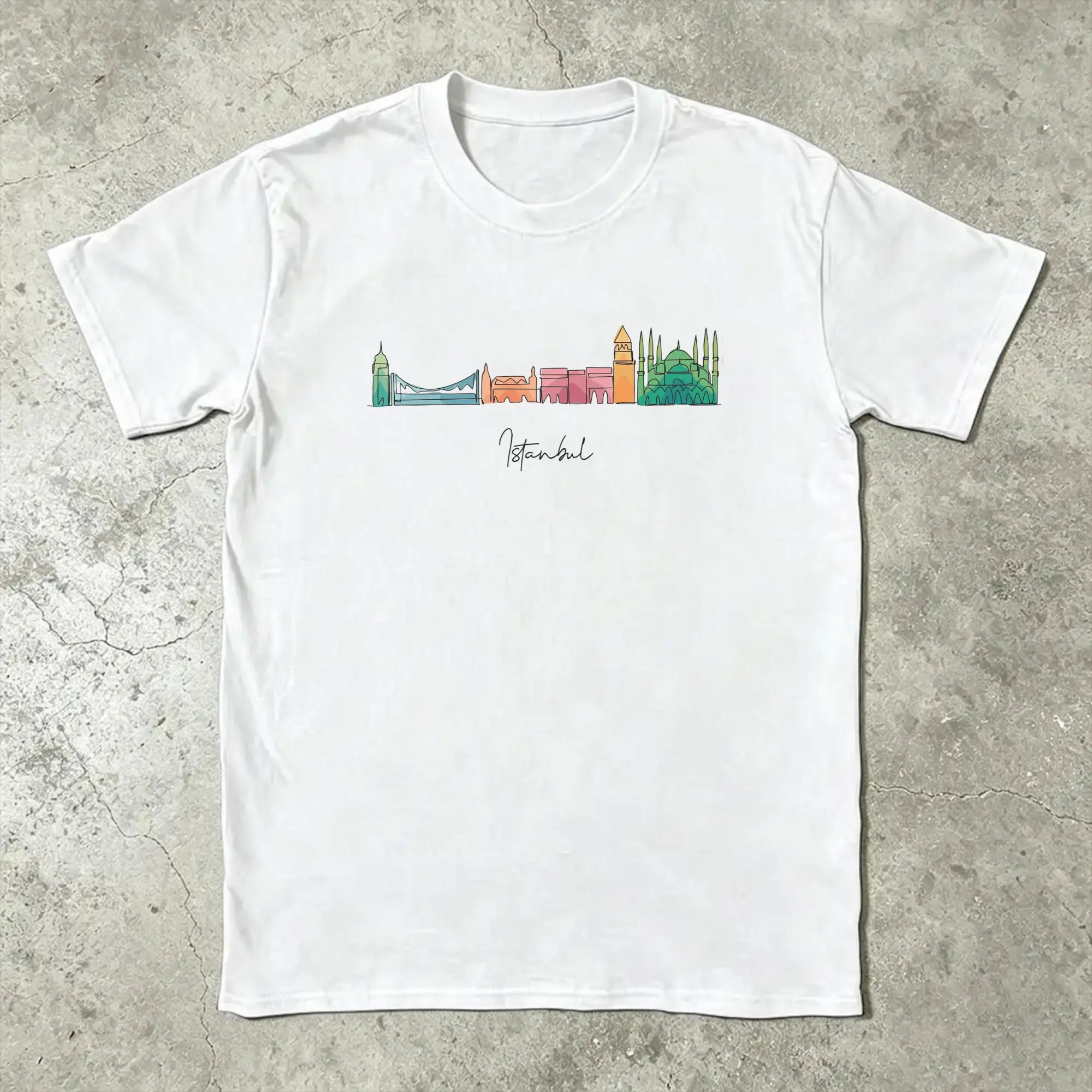Turkey Istanbul Urban Landscape T-Shirt for Men  Leisure Pure Cotton Tees Round Collar Short Sleeve T Shirt 4XL 5XL 6XL Tops