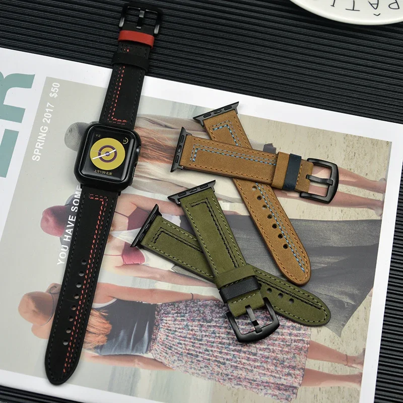 Genuine Leather loop strap For Apple watch Ultra 2 band 44mm 45mm 49mm 40mm 42mm 38/41mm bracelet iWatch series 9 8 7 3 4 5 6 se