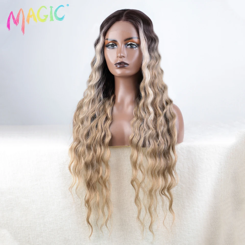 Magic Synthetic Lace Wig Long Deep Wavy Ombre Blonde Ginger Lace Wigs For Women Heat Resistant Lace Front Wig Cosplay Wigs