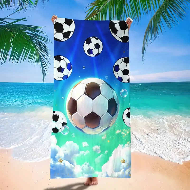 Green Camouflage Soccer Ball Beach Towel Soft Quick Dry  Absorbent Swim Towel Large Beach Blanket for Sports Fan Summer Pool