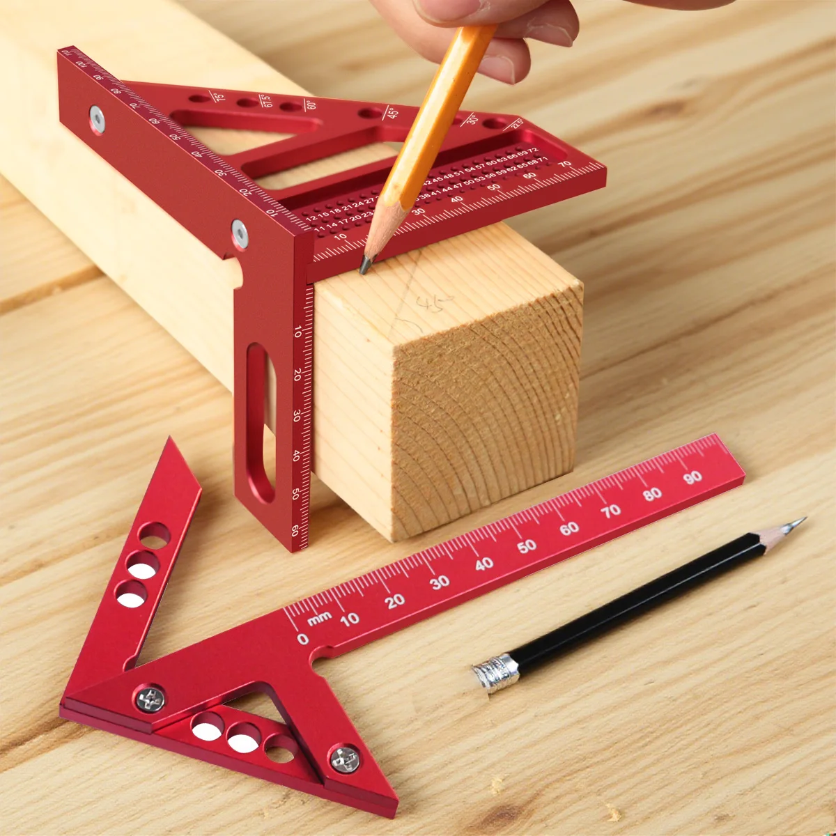 

New Combination Woodworking Aluminum Metric Center Scribe Carpenter Ruler And 45/90 Degree Aluminum Square Protractor