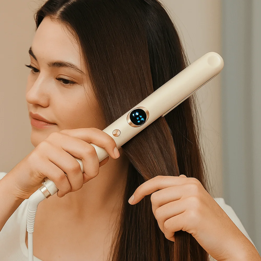 Ceramic Plates Negative Ion Straightener Quick Heating 12 Level Temperature Control Electric Hair Straightener Damage Free