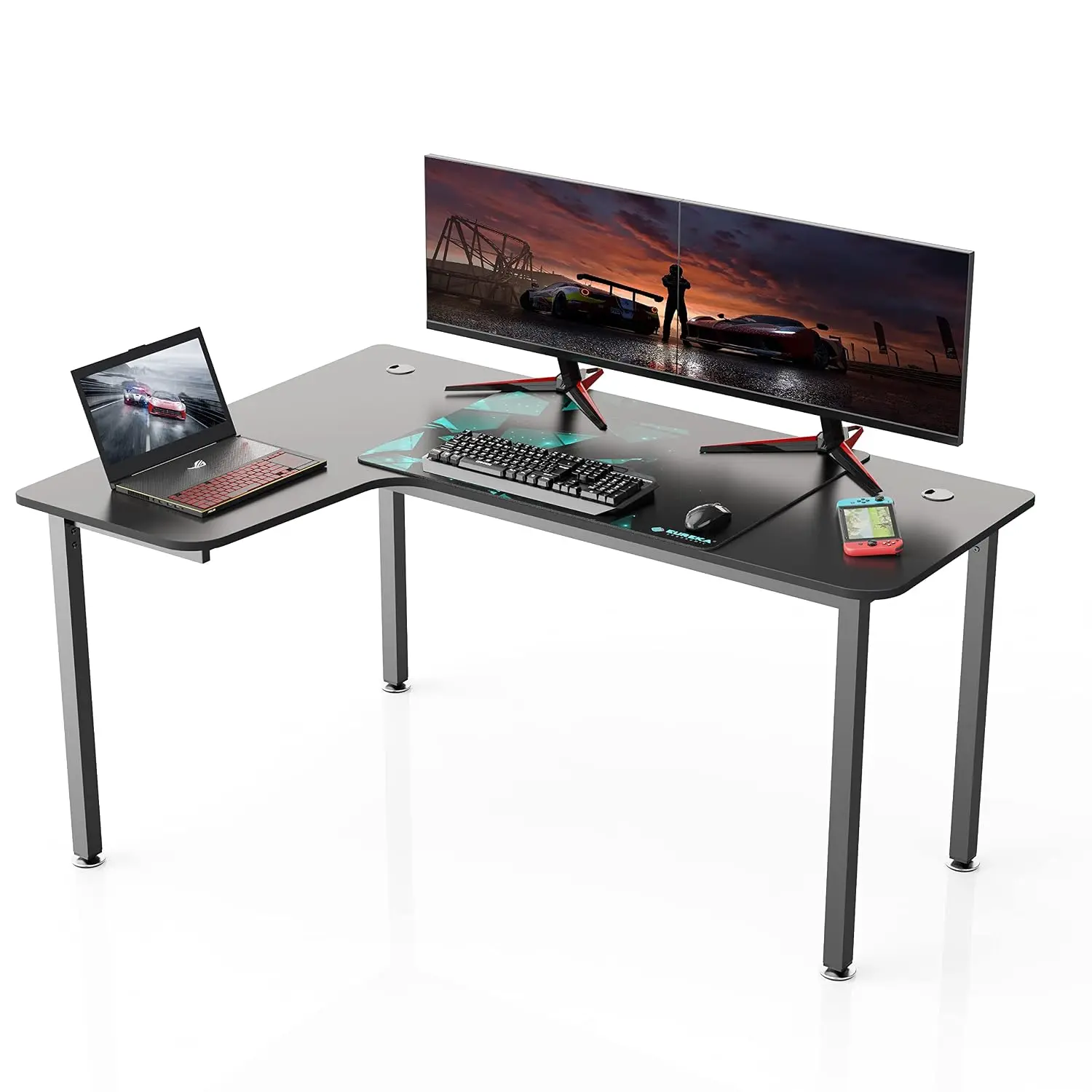 60" Black L Shaped Corner Desk Home Office Gaming Study Work Table Large Sturdy Modern Metal Legs Left, Customized