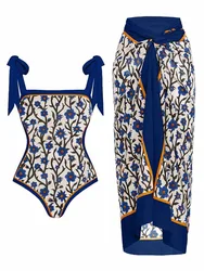 Women Swimwear Floral Swimsuit Two-piece set Summer Print Bodysuit Bikini Set Beach Style Wear Maxi Dress Skirt Beach Dresses