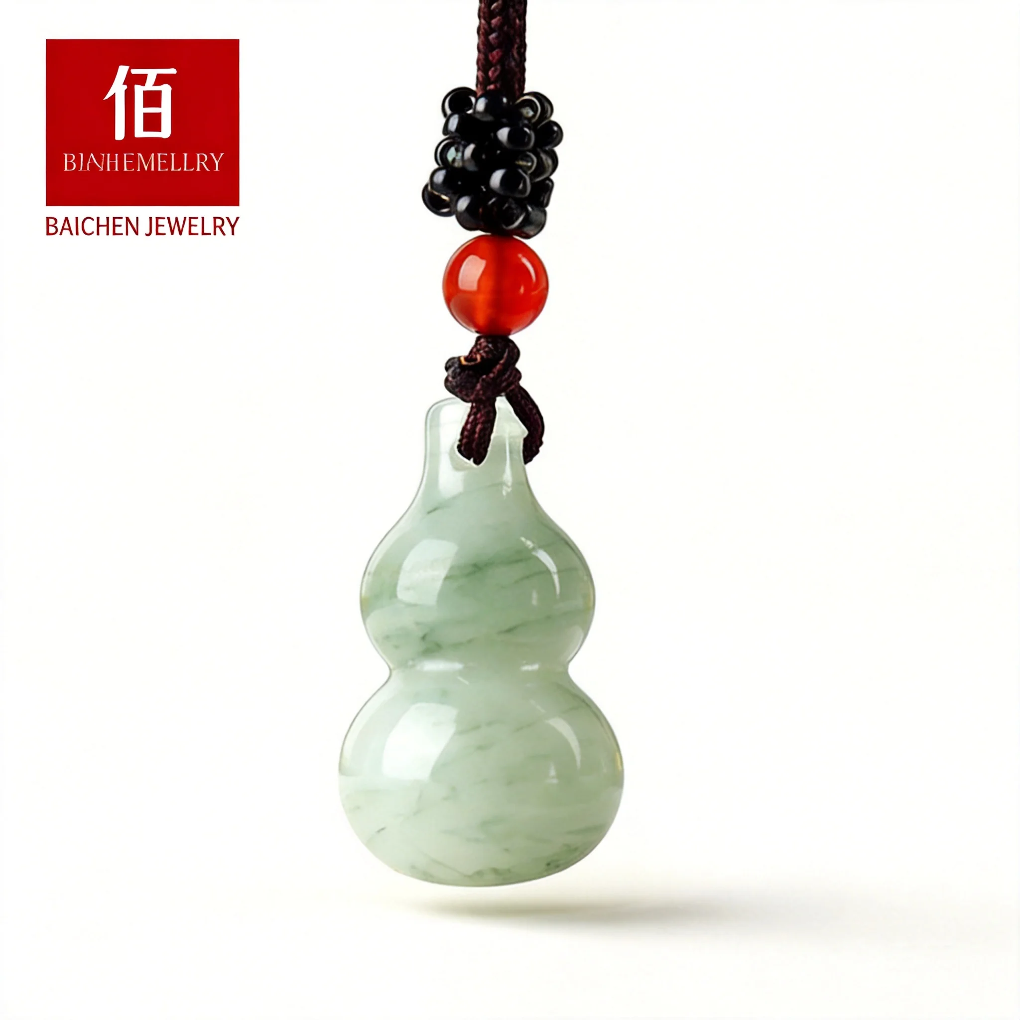 Chinese Style Tianshan Cui Jade Gourd Pendant Floating Flower Jade Tone Lucky Blessing Wealth Attracting Fortune Unisex Necklace