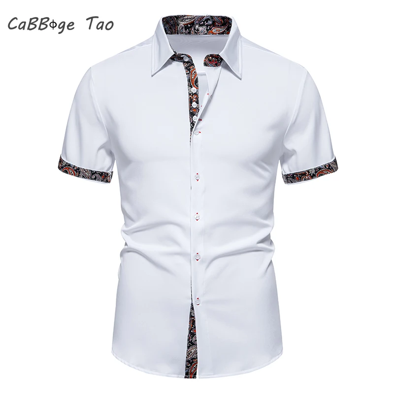 Summer New Men\'s Floral Shirt Slim Fit Casual Paisley Printed Shirt Short Sleeved Button Up Shirt Refreshing and Comfortable Top