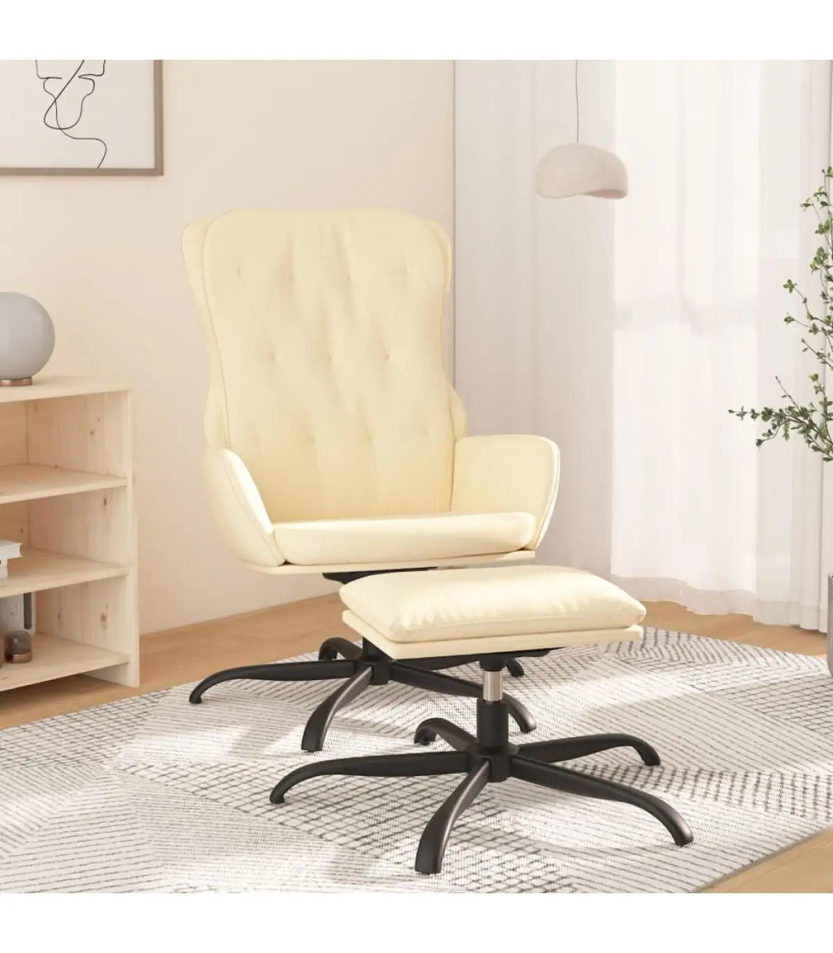 Relax armchairs with footrest synthetic leather cream color