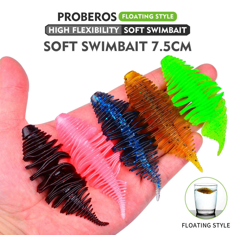 PROBEROS 5 Stück Fadenwurm, künstlicher bionischer weicher Angelköder – künstlicher Köder mit Silikon-Wobbler-Design, lebensechtes Schwimmen – Detail 1