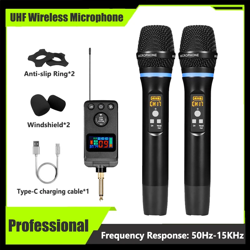 

Wireless Microphone Dual Channels UHF Handheld Mic Dynamic Micphone Party Karaoke Professional Performances Church Show Meeting