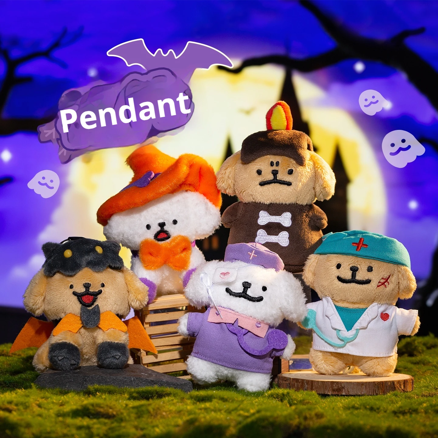 

In Stock Maltese Halloween Series Kawaii Fluffy Figurine Doll Backpack charm Keychain Cute Figure Christmas Day Birthday Gift