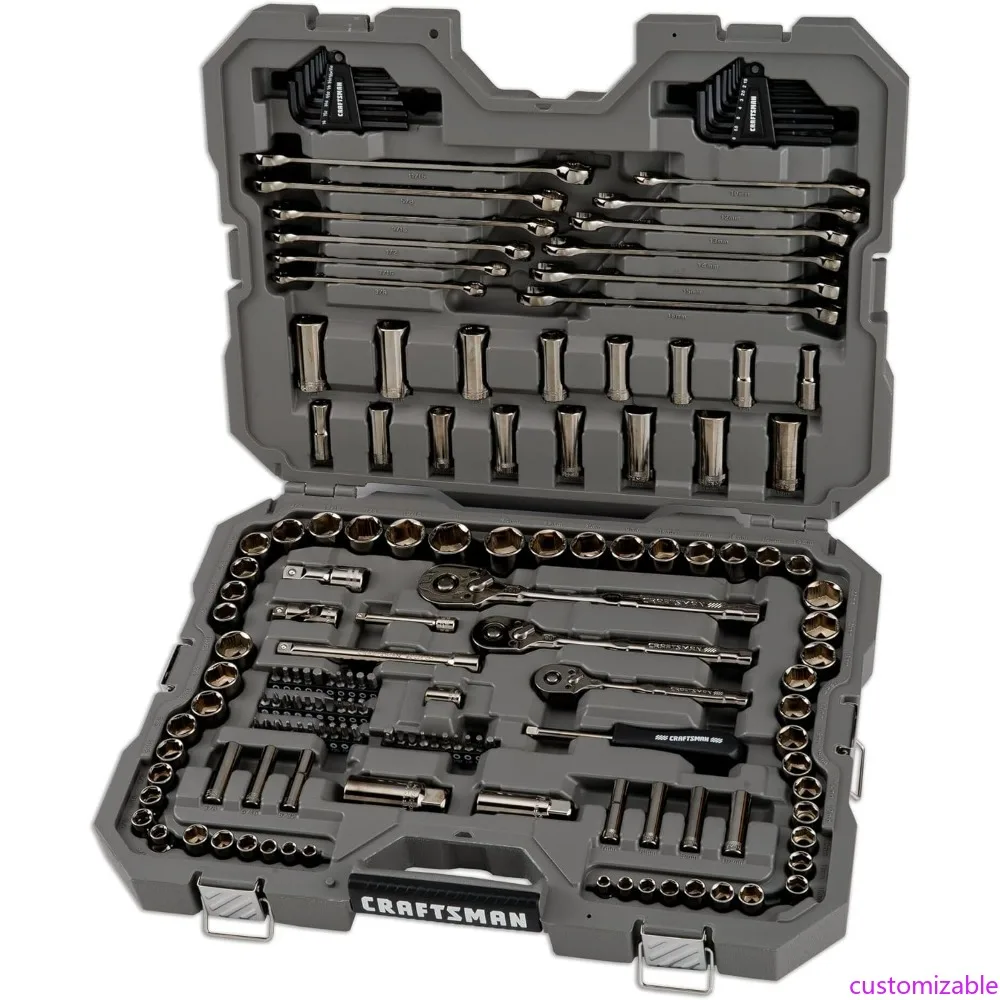 

Gunmetal Chrome 154-Piece Mechanics Tool Set with Standard SAE/Metric Sockets in Hard Case