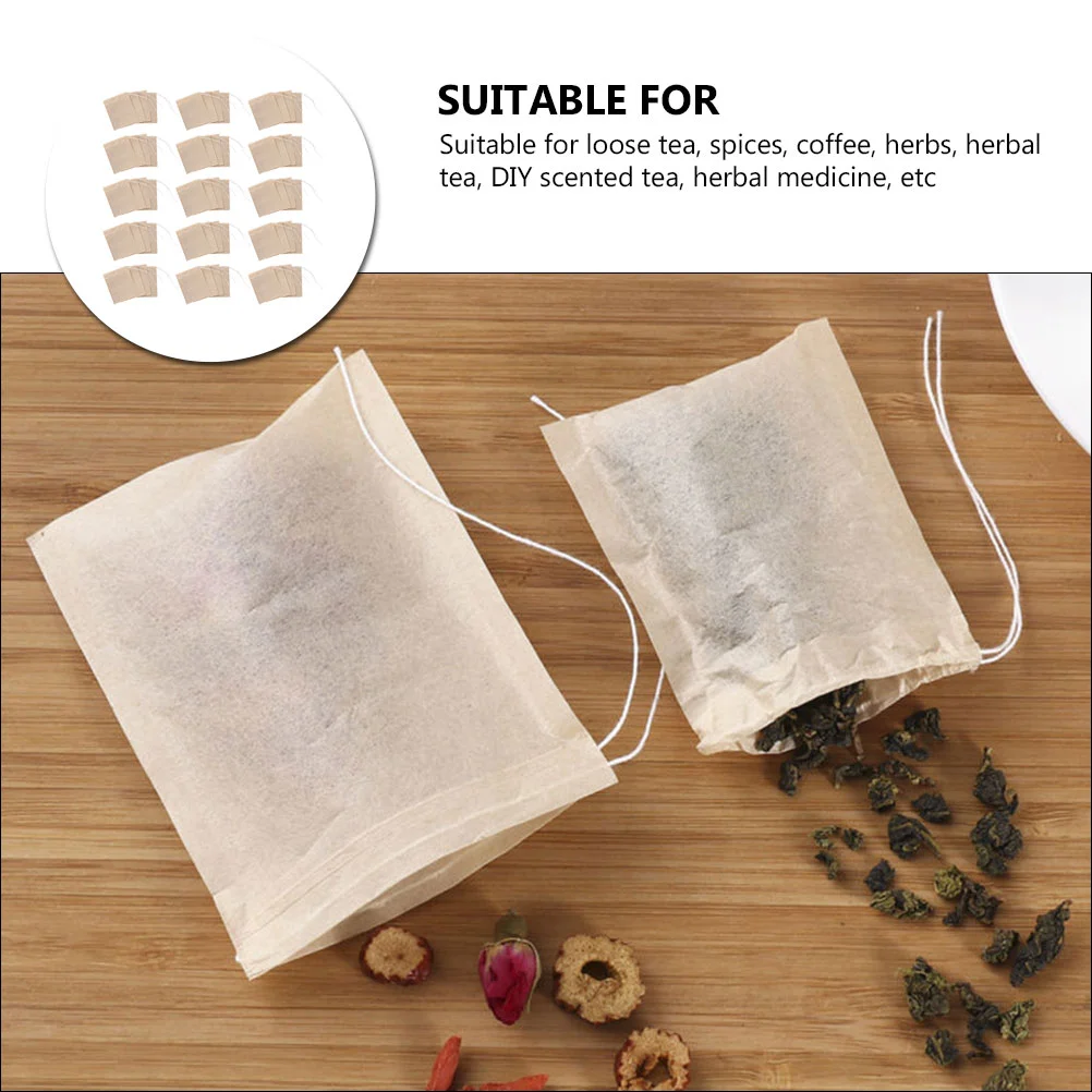 200 Pcs Coffee Filter Bag Paper Tea Bags Strainer Drawstring Seal Loose Leaf Infuser Bulk