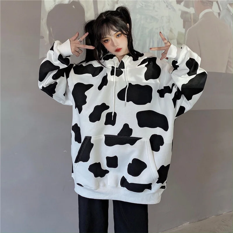 Autumn Winter Female Hoodies Cow Printed Women Sweatshirt Hoodie Long Sleeve Fashion Women\'s Hoodies Casual Lady Hooded Tops