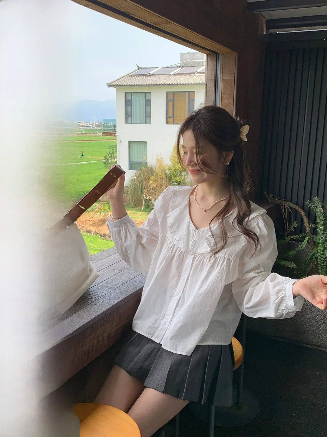 

Женская блузка с кружевной отделкой и вырезами на воротнике, свободного кроя, в нежном стиле, с рукавами-фонариками, из хлопка, для повседневной носки, в стиле принцессы