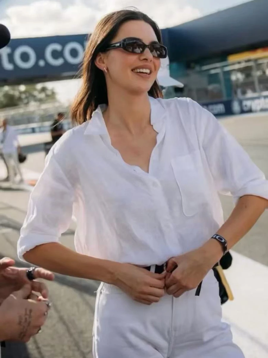 

Loose Fit Linen irt Lightweight Long Sve Sun Protection Spring Summer White Color Busin Casual Women's Top