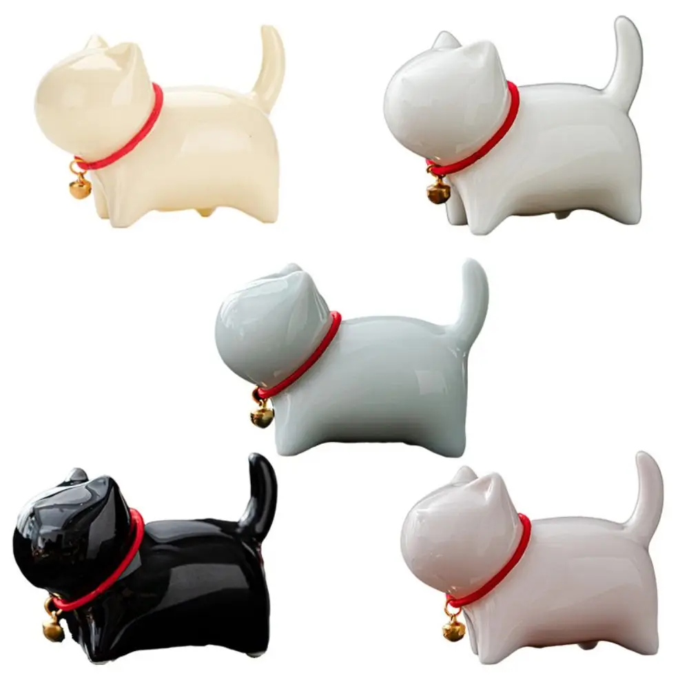 Ceramics Faceless Cat Crafts Model Modern Art Luxury Style Lucky Cat Bell Figurines Statue Handmad Animal Feng Shui Decor