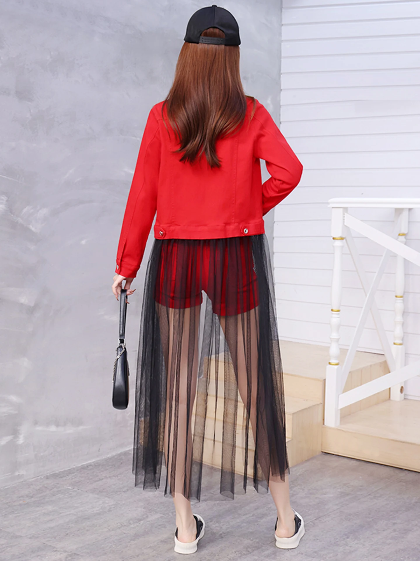 Fashionable Glitter Tassel Denim Mesh Cover up Women's Autumn Winter Two Piece Set Short Shorts Long Jacket Casual Wear