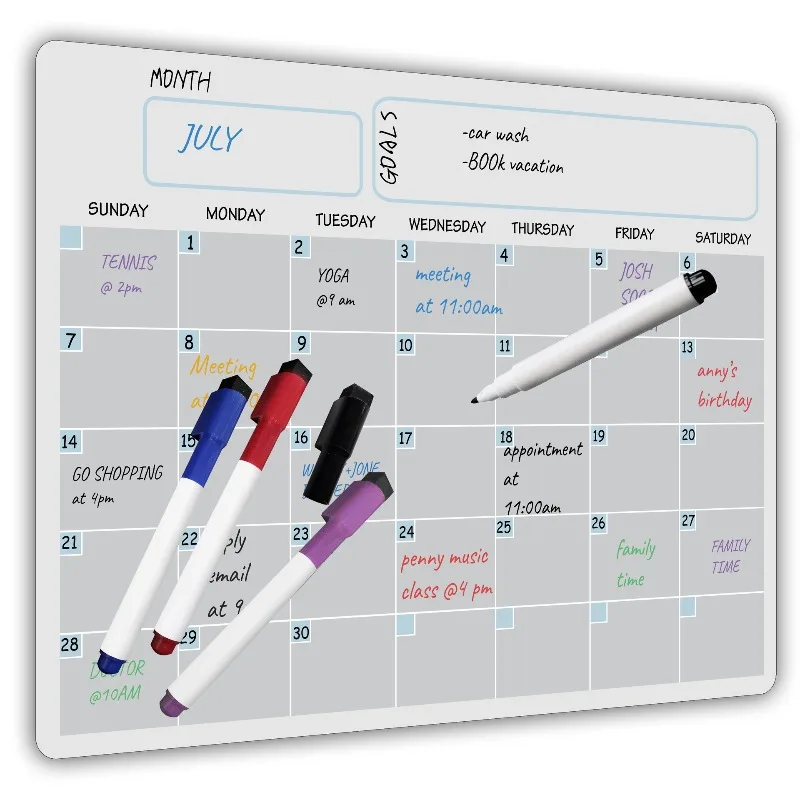 Erasable Monthly Weekly Planner Magnetic Dry Erase Calendar Fridge Magnet Message Board Soft Whiteboard  Set  Reusable