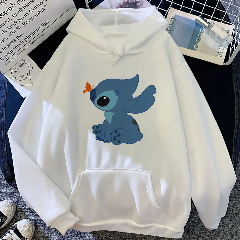 Kawaii Lilo Stitch Hoodie Women Print Long Sleeve Fleece Oversized Stitch Hoodie Loose Harajuku Hooded Clothing Sweatshirt Tops