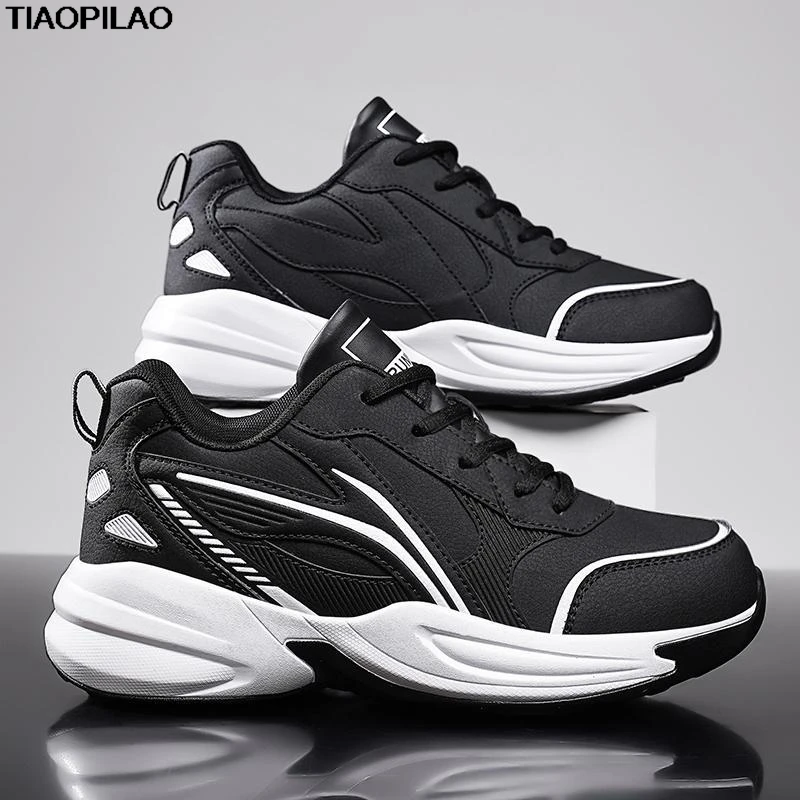 Large-size Leather Surface Casual Men's Sneakers For Autumn And Winter Lightweight And Breathable Outdoor Male Running Shoes